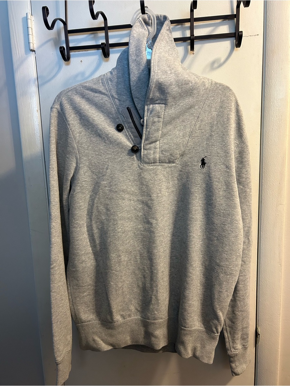 Ralph Lauren Gray Shawl Collar Zip-Accent Pullover